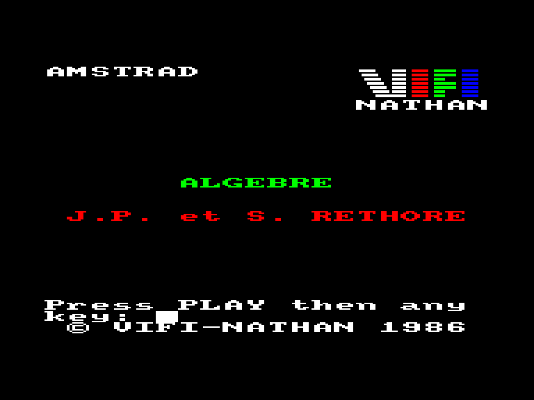 screenshot du jeu Amstrad CPC Algebre