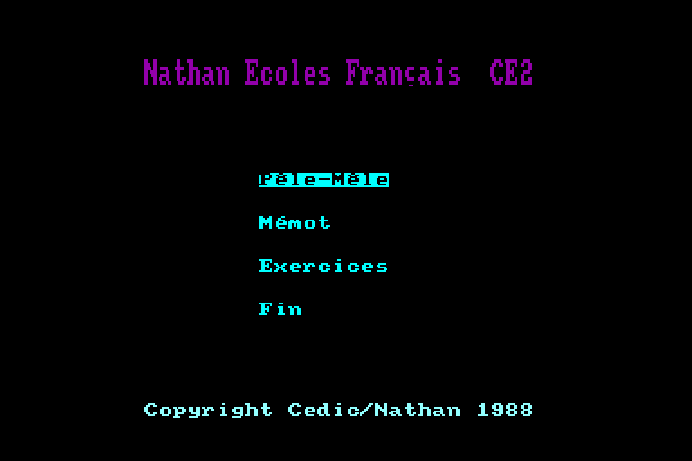 screenshot of the Amstrad CPC game Nathan Ecoles Francais CE2