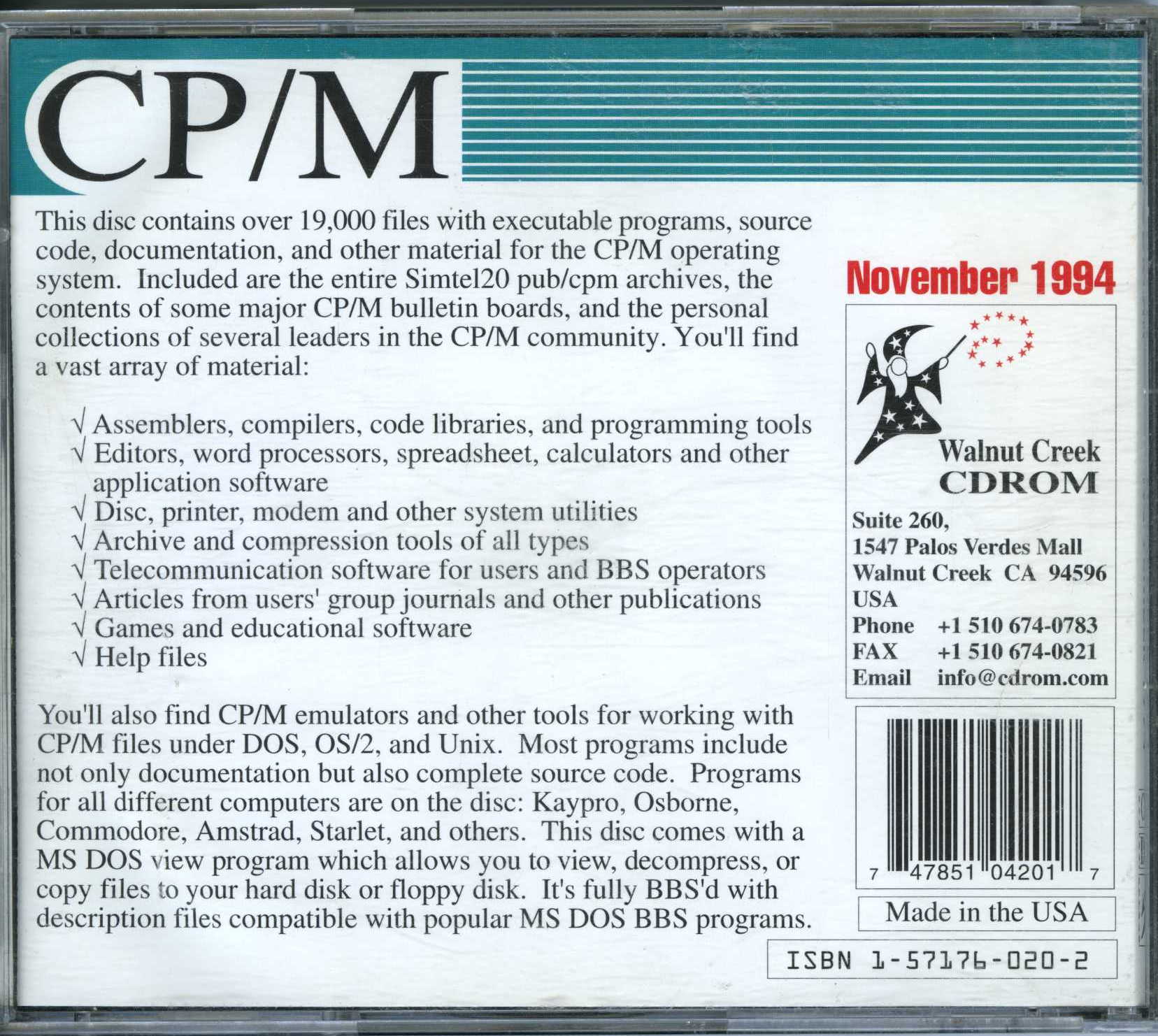 couverture arrière du Walnut Creek CPM CD-ROM